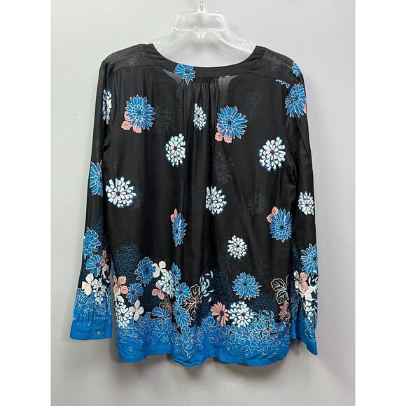 LOFT ladies medium semi sheer‎ floral long sleeve Black/Blue - Picture 2 of 7